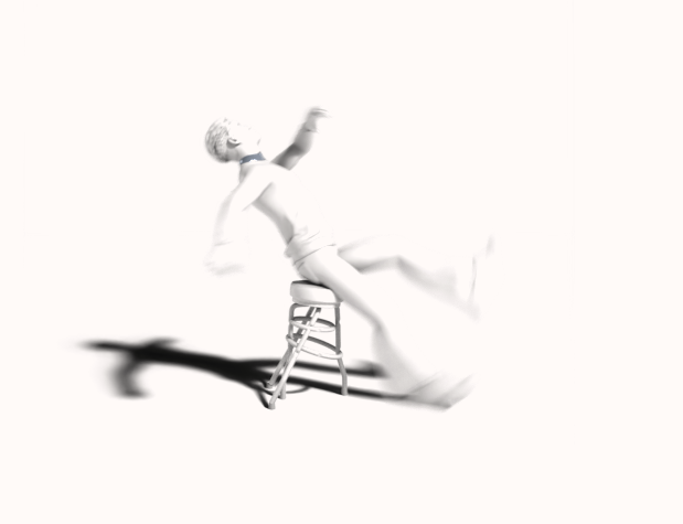 Person slipping backward off a stool (illustration)